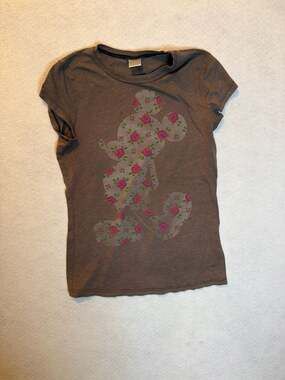 Disney Women's Vintage Mickey Mouse Floral Silhouette T-Shirt Brown